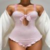 2024 European & American Lace-Up Print Cutout Tummy Control One-Piece Women's Swimsuit