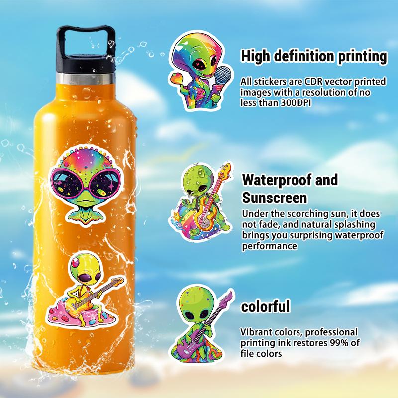 50PCS Alien Stickers Set Funny Cartoon Vinyl Waterproof Decals for Water Bottles Laptops Luggage - Durable Creature Stickers