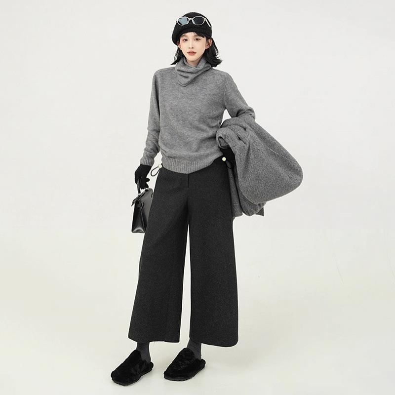 Maternity Wool High-Waist Wide-Leg Pants - Autumn/Winter Plus Velvet, Thickened, Loose, Slimming, Straight-Leg, Cropped Pants. 2XL
