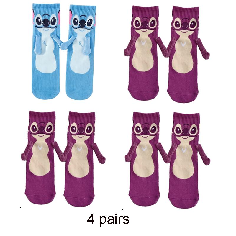 Stitch Magnet Hand In Hand Sock Cartoon Fun Fashion Soft Comfortable Creative Adults Children Christmas Stocking Toy Gift