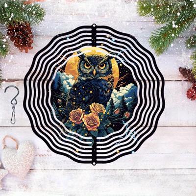 2D Metal Owl Mandala Wind Spinner for Outdoor Garden Courtyard and Home Decor Moonlight Hanging Wind Chime No Power Required Easy To Install