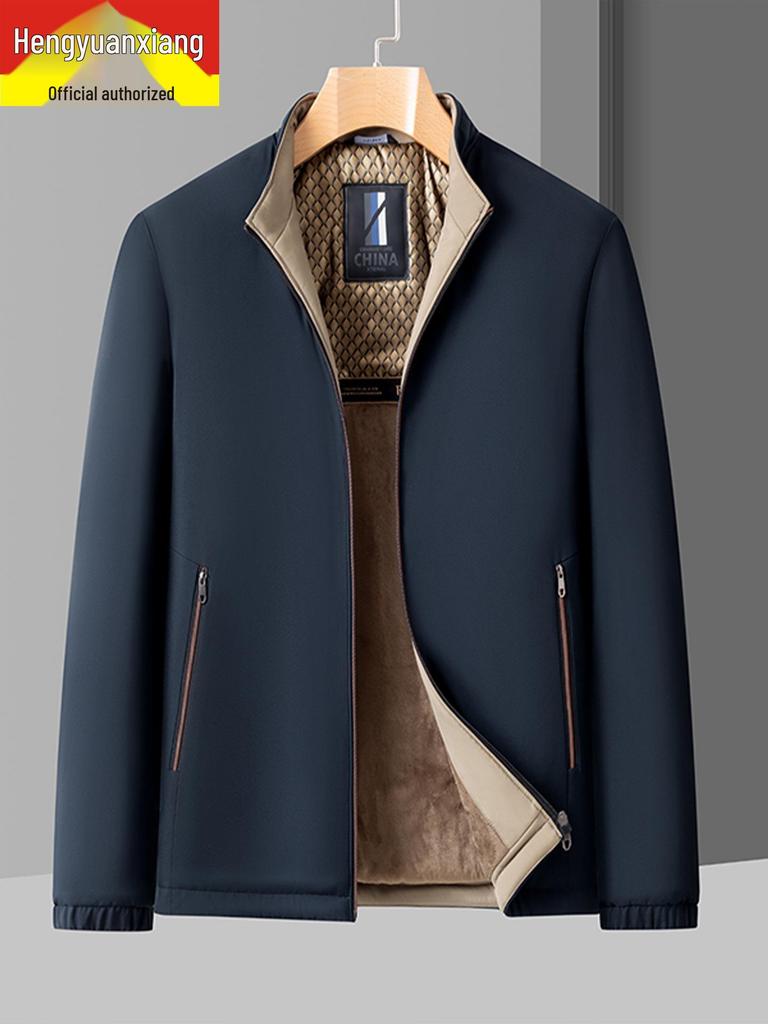 Hengyuanxiang Herren Stehkragen Jacke: Mittleres Alter & Ältere, Mit Samt, Warm, Lässige Herbst/Winter Oberbekleidung