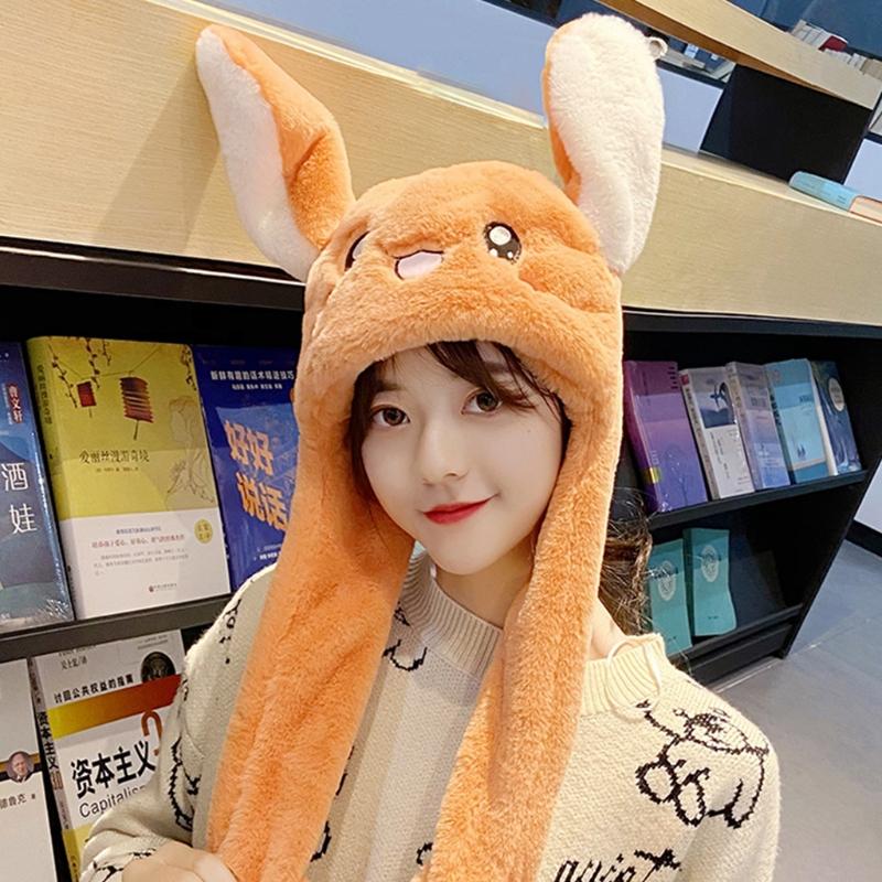 Rabbit Hat Ear Moving Jumping Hat Cute Bunny Plush Hat Cap for Women Girls Cosplay Christmas Party Holiday Hat Props