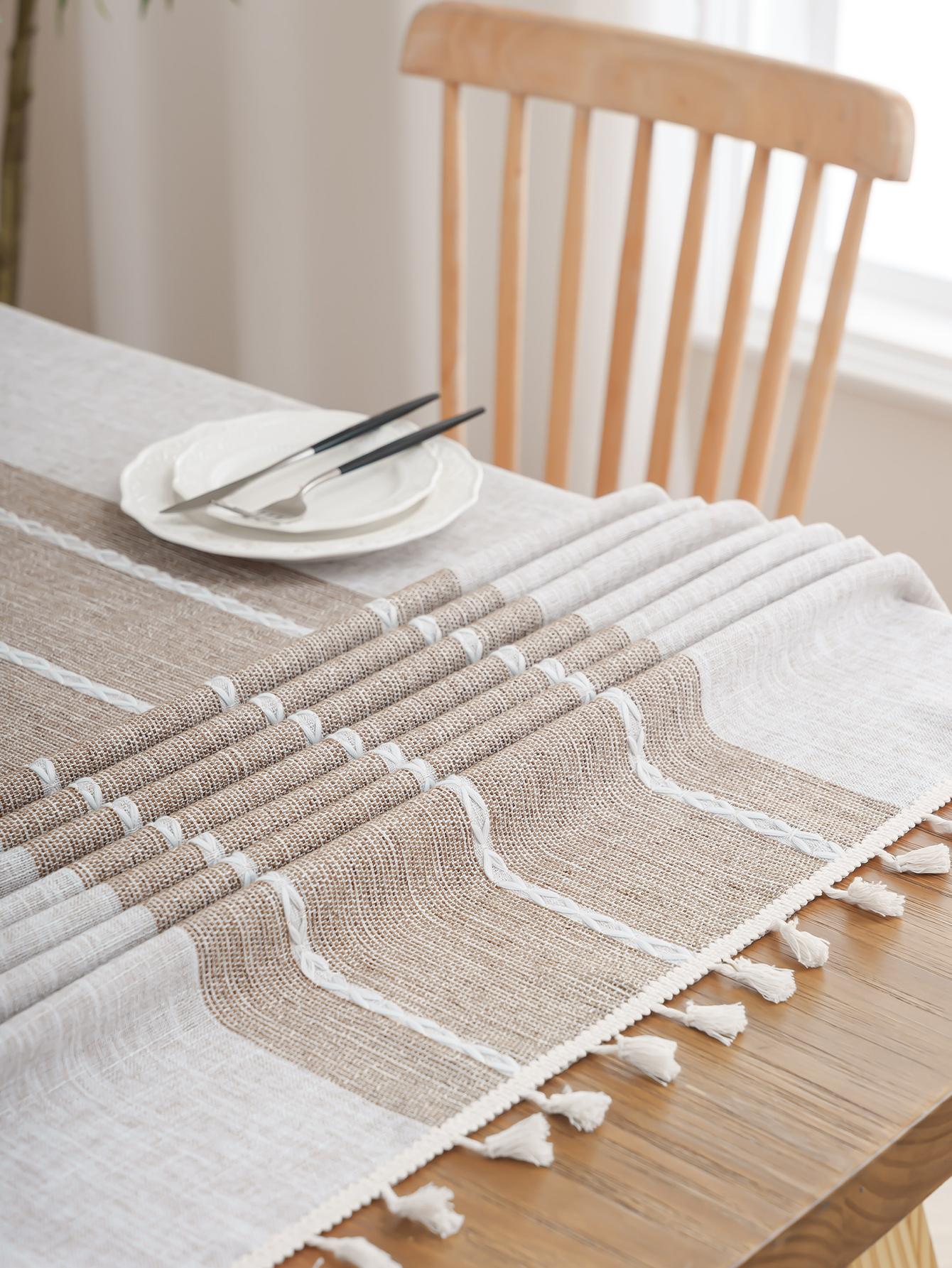 

Khaki White Stripes Tablecloth for Living Room Bedroom Dining Table Classic Decor Anti-Slip Attractive Table Cover 140x100cm коричневый
