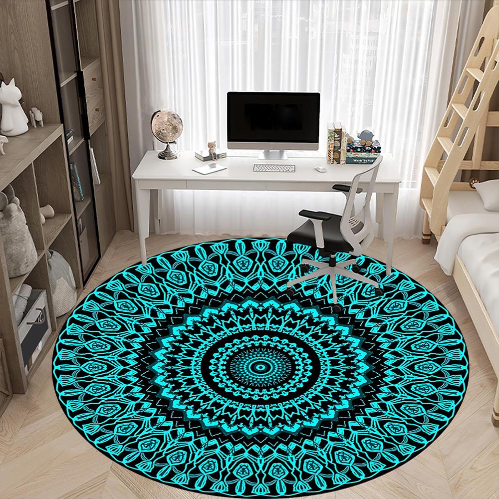 1pc Mandala Pattern Chair Carpet for Office Non-Slip,  Machine Washable Rug for Office, Room - Polyester, Machine Made yy251029205