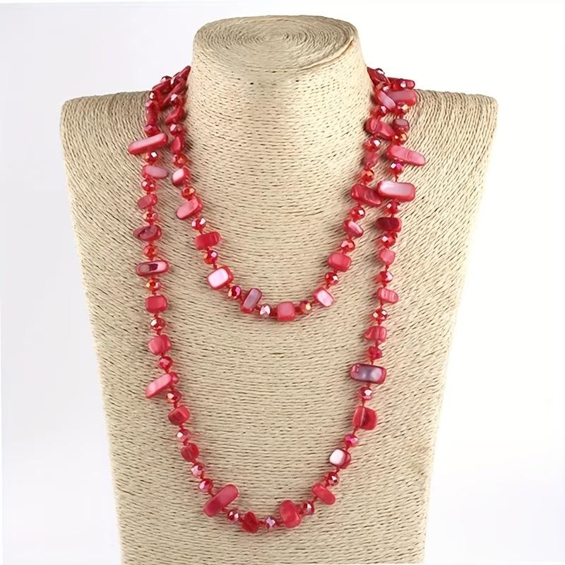 

Long Beaded Shell Necklace Clothes Crystal Color Multi-Layer Accessories Holiday Necklace