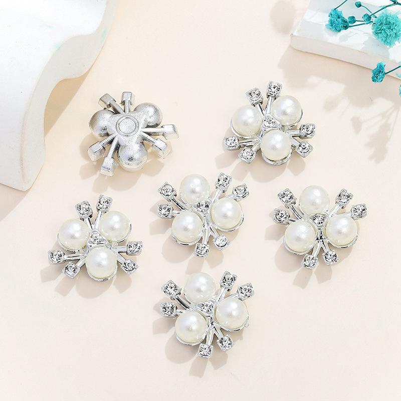 10Pcs Sparkling Flower-Shaped Crystal Pearl Button Pearl Hairpins Headwear Clip Rhinestone Buttons