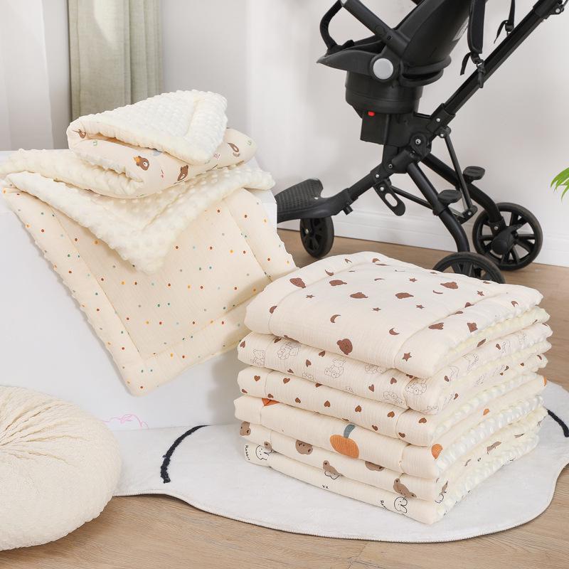 Reversible Quilted Baby Stroller Pad: Soft Crepe-Velvet, Double-Sided Cotton Cushion
