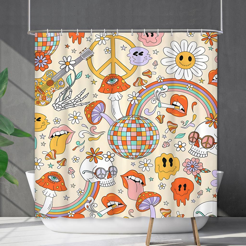 Bathroom Waterproof Curtain Digital Printing Plant Mushroom Shower Curtain Non-Punching Toilet Partition Curtain Shower Cloth