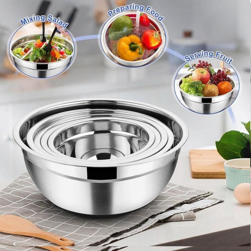 5-piece Stainless Steel Mixing Bowl Set with Lids Non-slip for Beating Eggs Kneading Dough Baking Mixing Salad Preparation