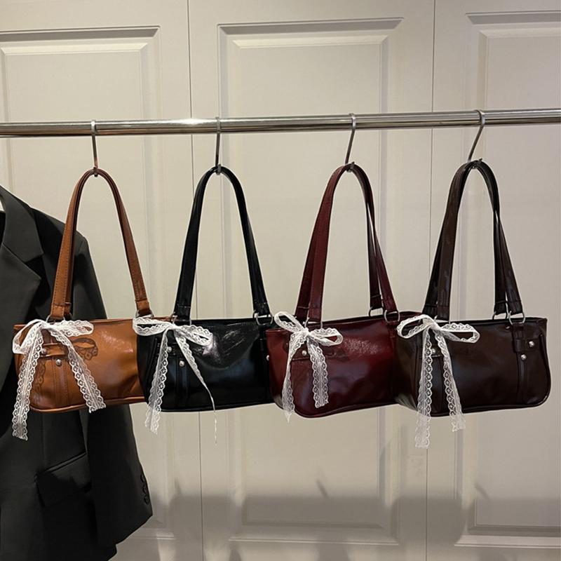 Yogodlns New Fashionable Oil Wax Leather Cylinder Handbag Women's Commuter Crossbody Bag Pure Color Crossbody Bag Retro Style