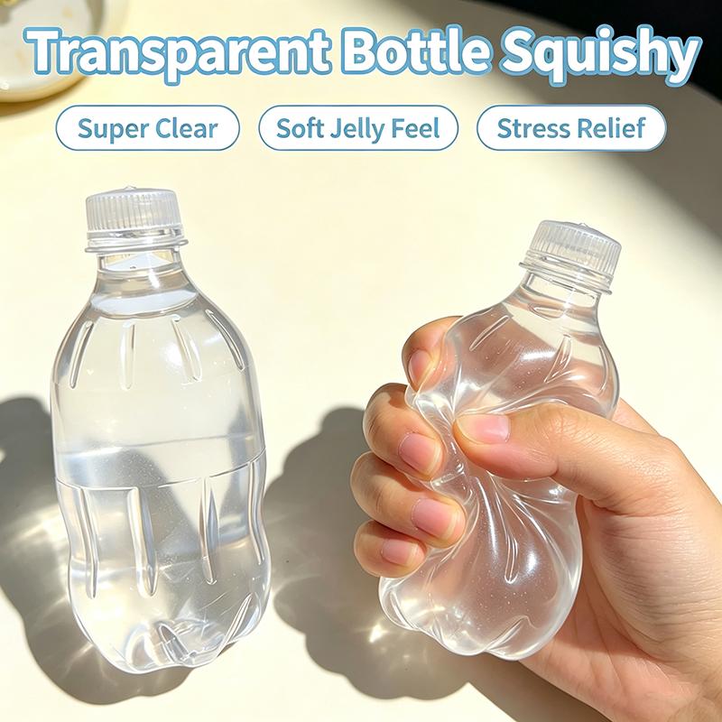 Clear Slow Rising Water Bottle Fidget Toy Jelly Squeeze Soft Non-Sticky Stress Relief Toy for Adults Work Break Relaxation