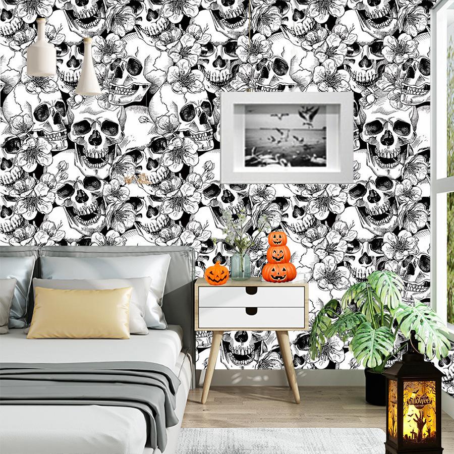 

Skull Head Self Adhesive Wallpaper Horror Head Festival Party Room Renovation Stickers Background Wall Self Adhesive Wallpaper KTY 45X200CM білий