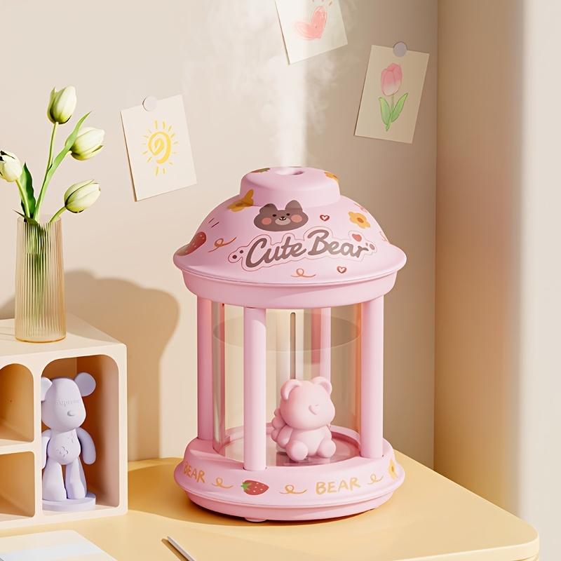 Cute bear pet themed humidifier with warm rainbow ambient light, USB powered, silent noiseless aromatherapy, with night light