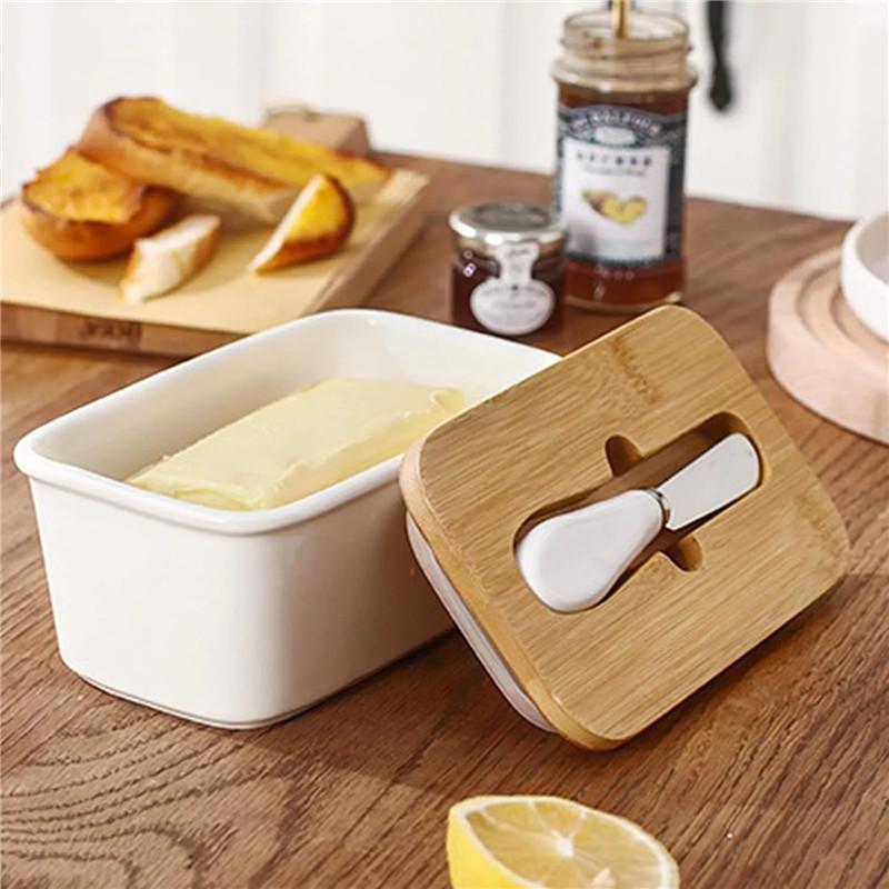 Porcelain Butter Dish with Lid And Knife Ceramic Container for Butter Cheese
