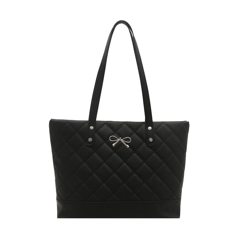 Pu Quilted Tote Bag With Zipper Closure For Casual Streetwear Style