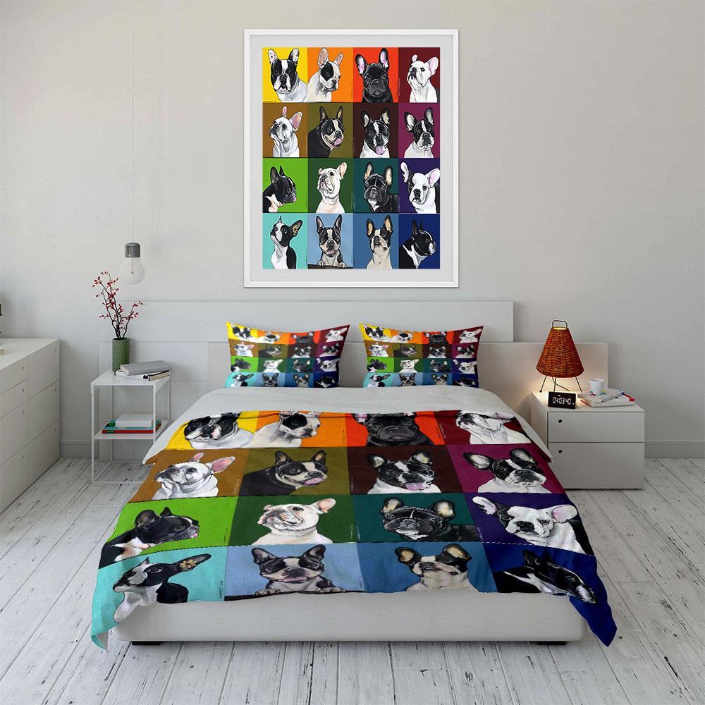 French Bulldog Pop Art Bedding Duvet Cover Set Duvet Cover Pillowcases  (1*Duvet Cover 2*Pillowcases, Without Duvet Insert)