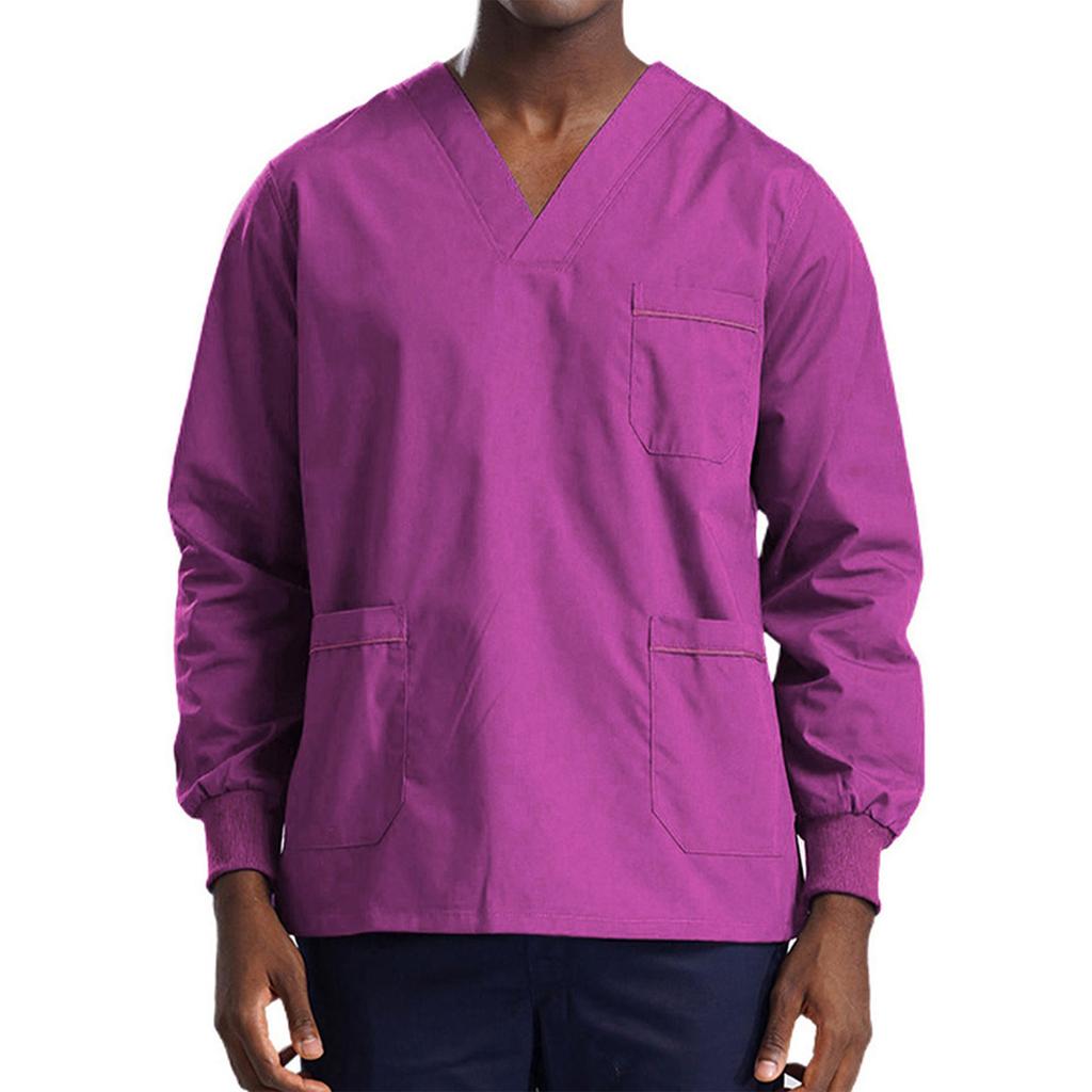 Top da lavoro multi-tasche a maniche lunghe da uomo per settore sanitario, uniforme medica, abbigliamento da lavoro