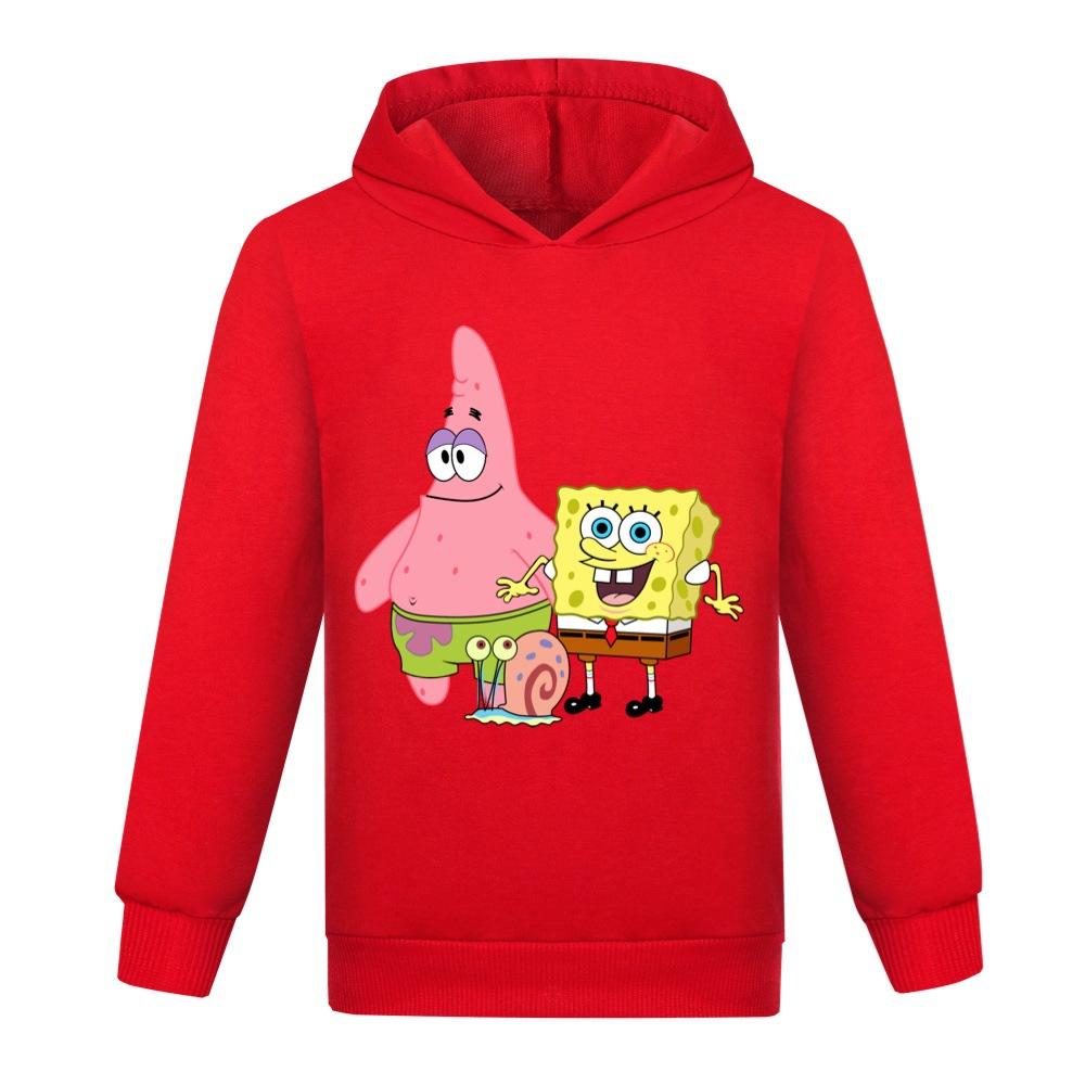 

Осень Зима Мультяшный Паттерн Губка Боб Квадратные Штаны Толстовки Повседневные Теплые Спортивные С Длинным Рукавом Детские Для Мальчиков и Девочек Детские Унисекс Толстовки с Капюшоном 110 красный