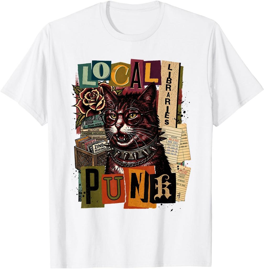 Local Libraries are Punk Rebel Cat Wearing Glasses Book T-Shirt