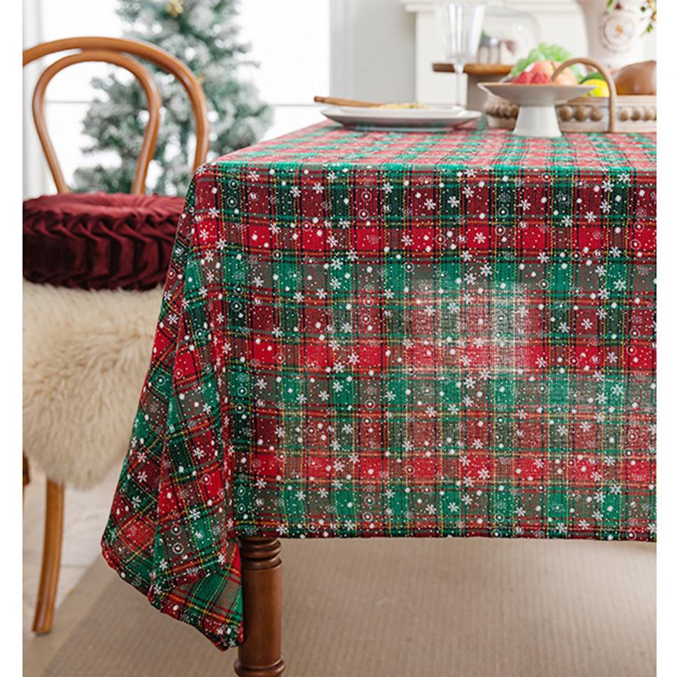 Christmas Red Grid Tablecloth White Snow Ornamental tassel Table Vintage Dining Table Cover For kitchen Party Birthday Decor