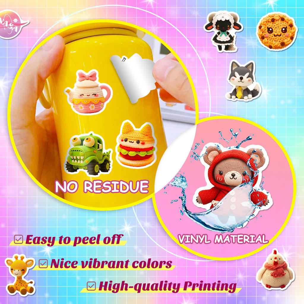 50Pcs Crochet Doll Cartoon Stickers - Cute Frog Starfish Decals for Luggage & Daily Decor