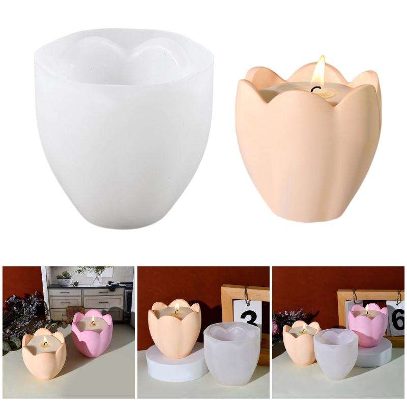 Elegant Floral Tealight Cup Mold Multipurpose Silicone Mold for Flower Petal Candle Holder and Gypsum Ornaments