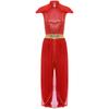 Womens Arabian Princess Jumpsuit Gems Adorned Sequined Overlay One Piece Romper Belly Dance Halloween Costume