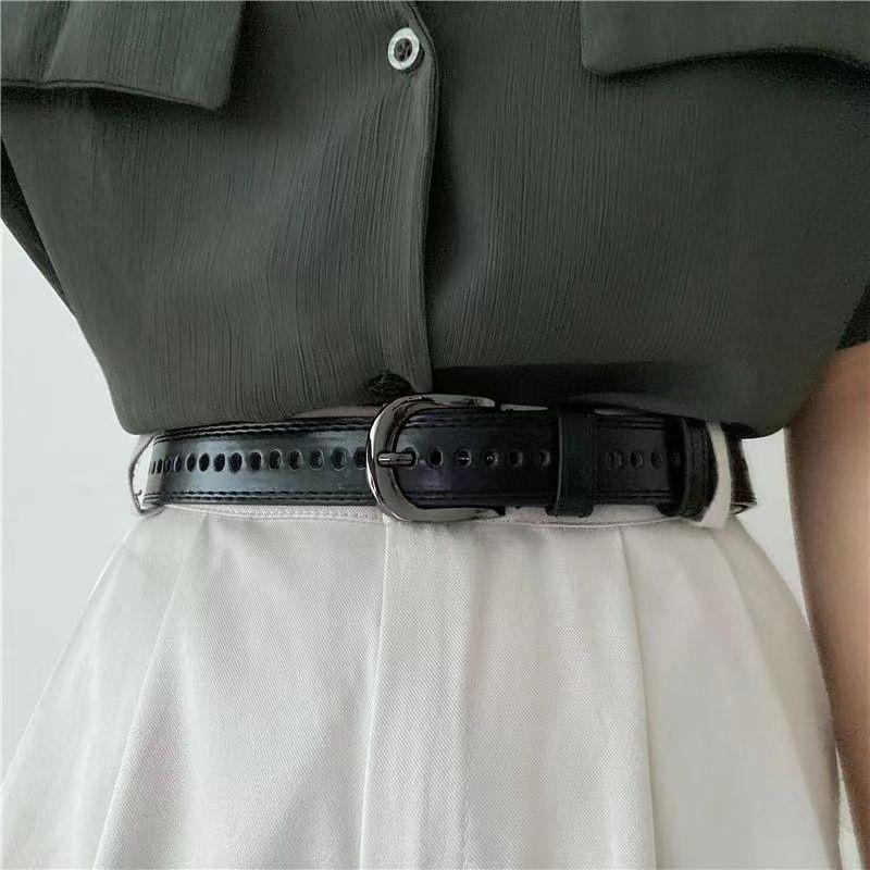 Womens Adjustable Classic Pu Waist Belt With Full Hole Design For Wear Everyday