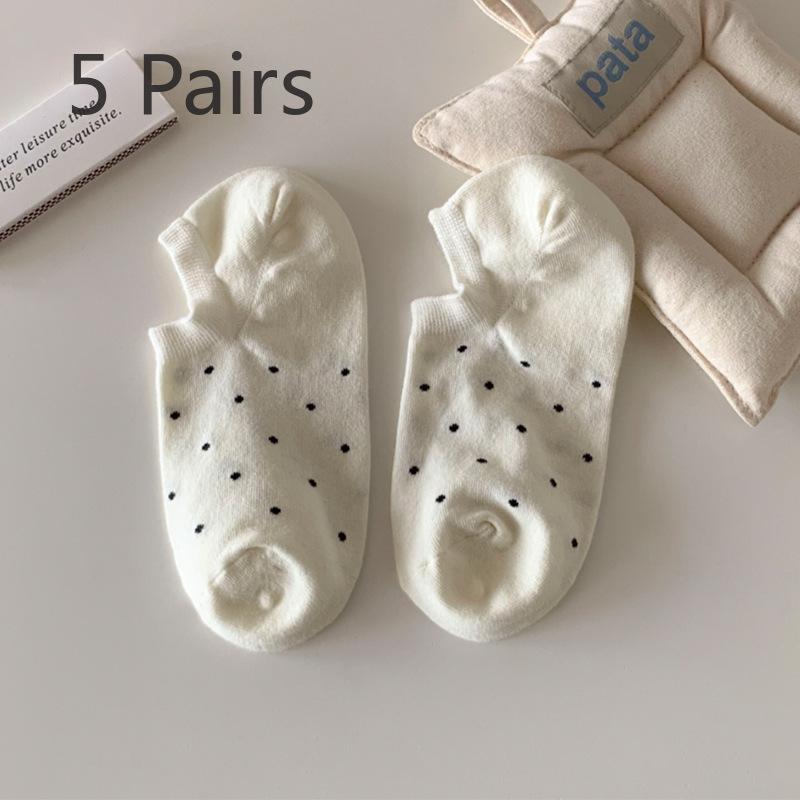 5 Pairs of Female Spring and Summer Light Mouth Solid Color Polka Dot Can Not Fall Off The Invisible Socks