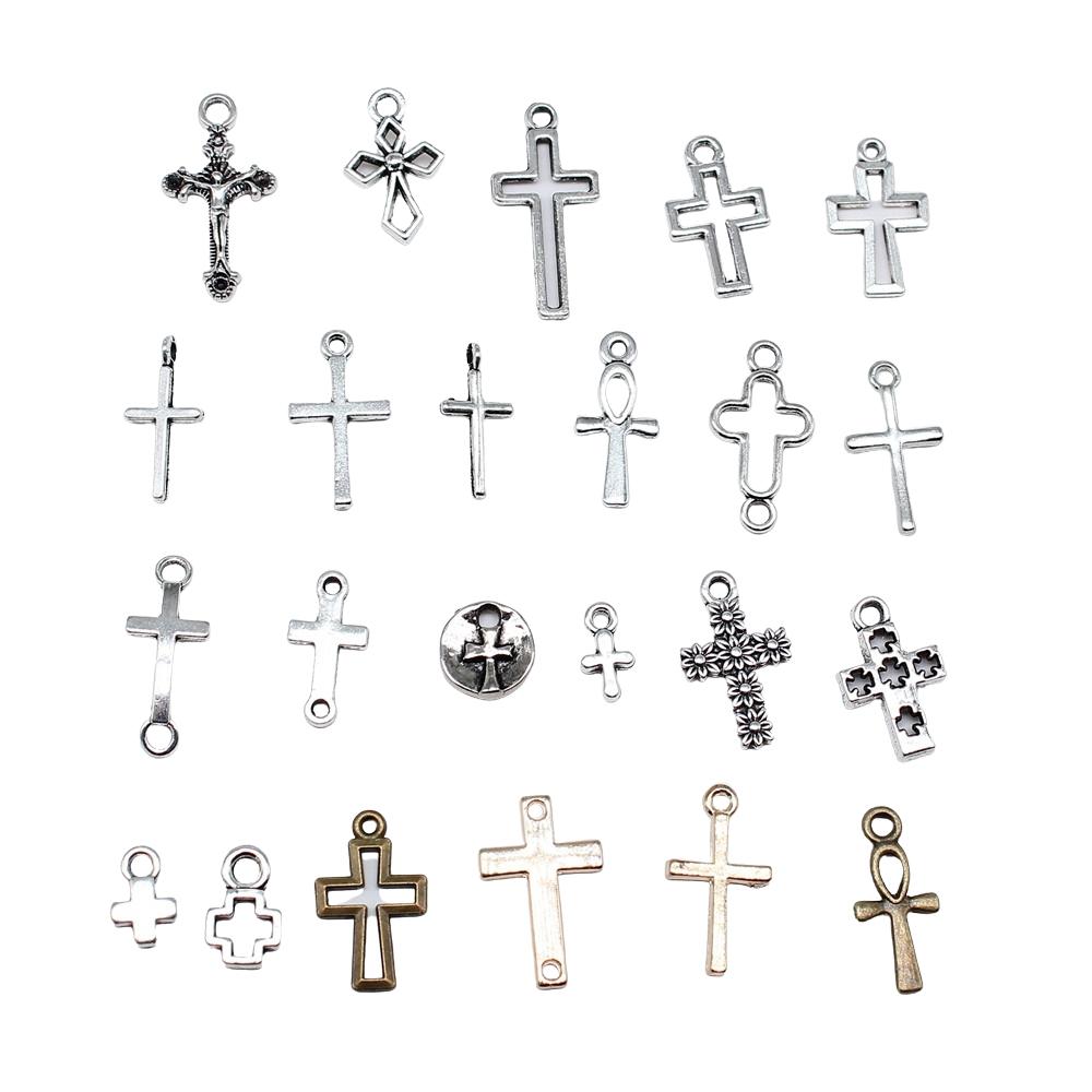 40pcs Tibetan Bronze Silver Color Pendants Antique Jewelry Making DIY Handmade Craft Small Cross Charms For Jewelry Making