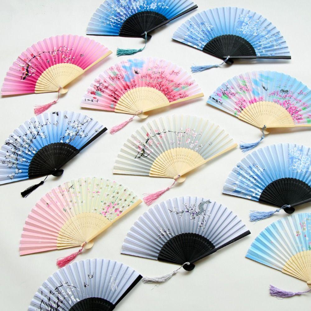 Prop Folding Fan Party Supplies Home Decoration Silk Folding Fan Photo Prop Tool Handle Hand Fan