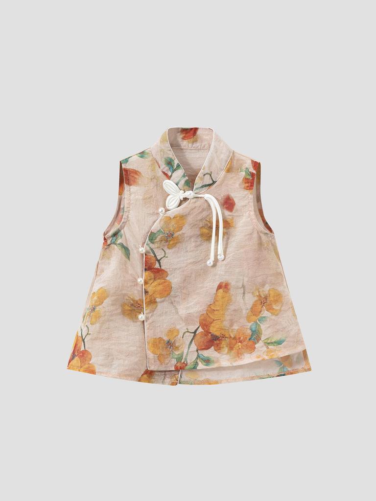 2025 Girls' Summer Hanfu Set: New Chinese National Style Top & Wide-Leg Pants, Children's Two-Piece.