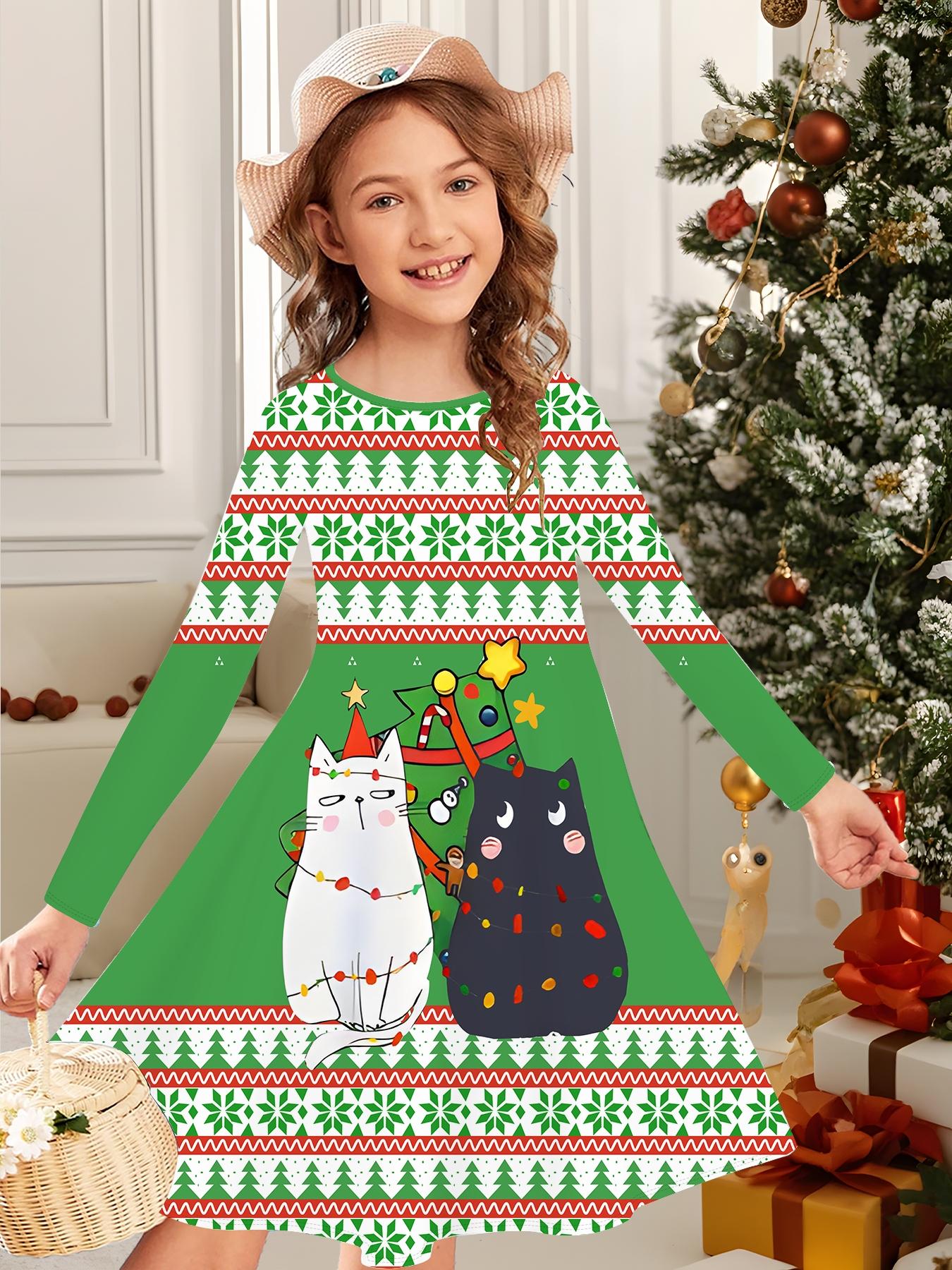 

Модное осенне-зимнее платье для девочек, 3D Рождественский принт, Круглый вырез, Длинное детское платье-футболка, Повседневное универсальное, Рождественская одежда 170 зелёный