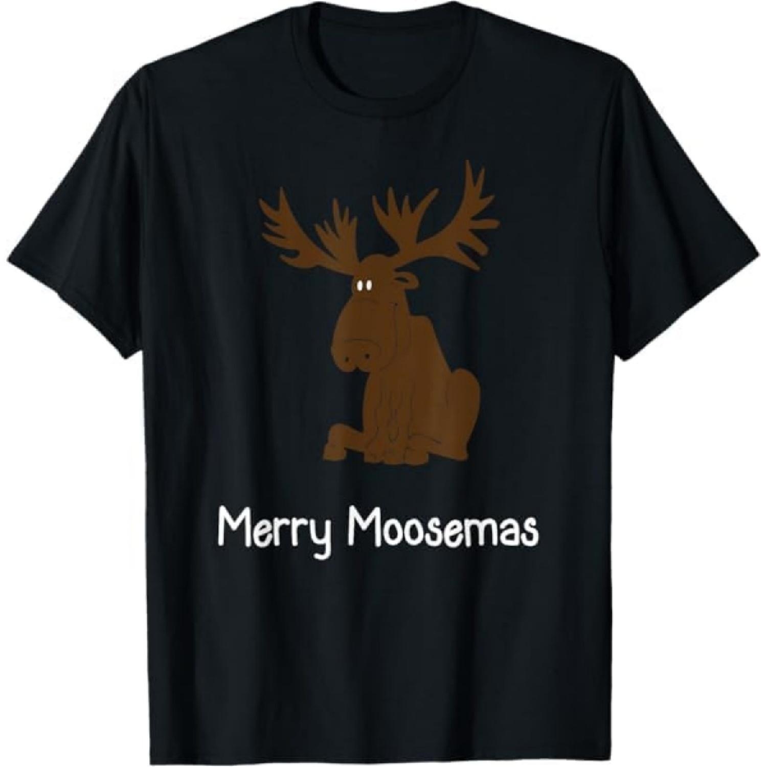 Merry Moosemas Funny Christmas Moose T-Shirt TRU Mens Womens Tank Top Sweatshirt Hoodie Longsleeve Black S
