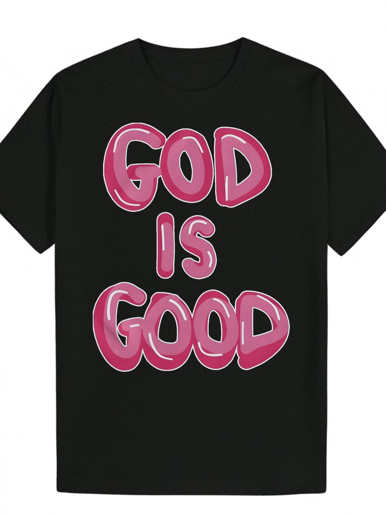 Crew Neck Polyester T-shirt with Bold Pink GOD IS GOOD Lettering - Lightweight & Breathable XXL