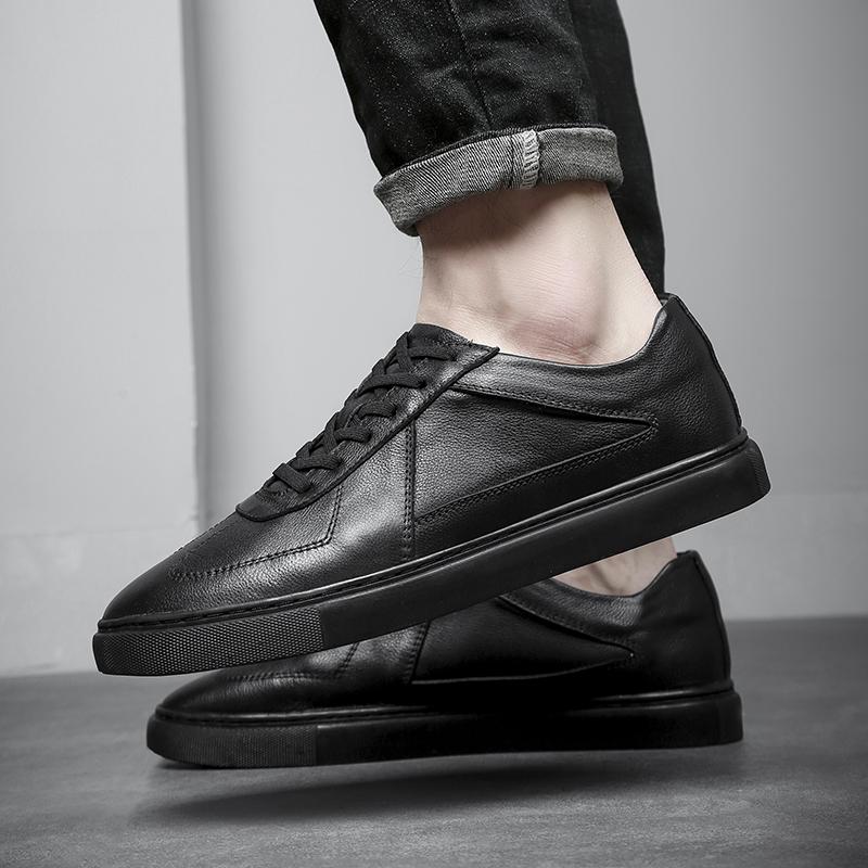 Men Leather Casual Shoes Lace-Up White Sneakers Genuine Leather Mens Shoes Breathable Skateboard Sneakers Newest Tenis Shoes Male