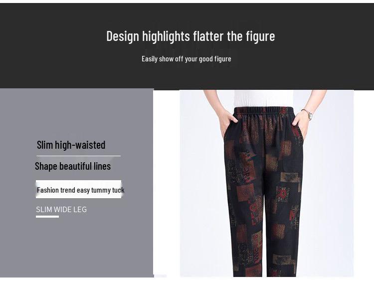 Women's Elastic Waist Loose-Fit Pants - Spring & Autumn, Large Size, Straight Cut for Middle-aged & Elderly