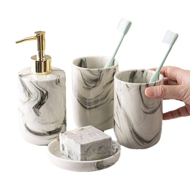Kreative Tuschekeramik Lotionflasche Zahnbürstenbecher Seifenschale Badezimmerzubehör Moderner Seifenspender Mundspülbecher für Paare Geschenk