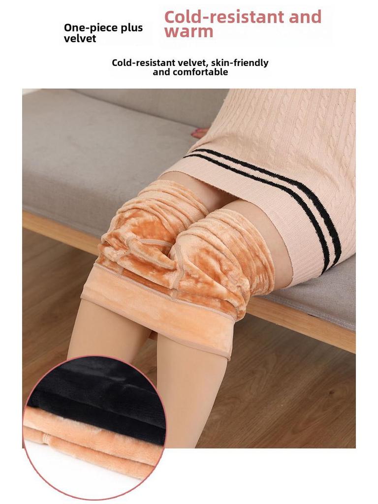 Enhanced Bare Leg Look Thick Nylon One-Piece Pantyhose with Stepping Socks for Fall & Winter (Plus Size)