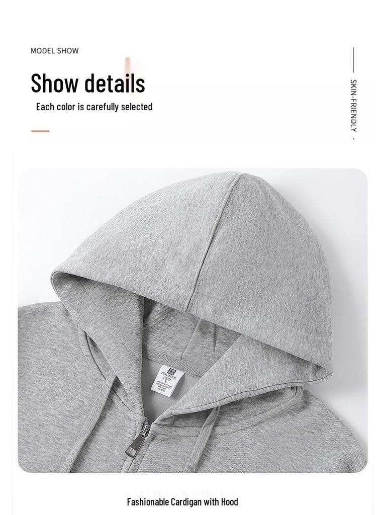 Hua Cotton Unisex Zipper Hoodie Sweatshirt - Comfortable and Loose Fit for Autumn/Winter, 320g 