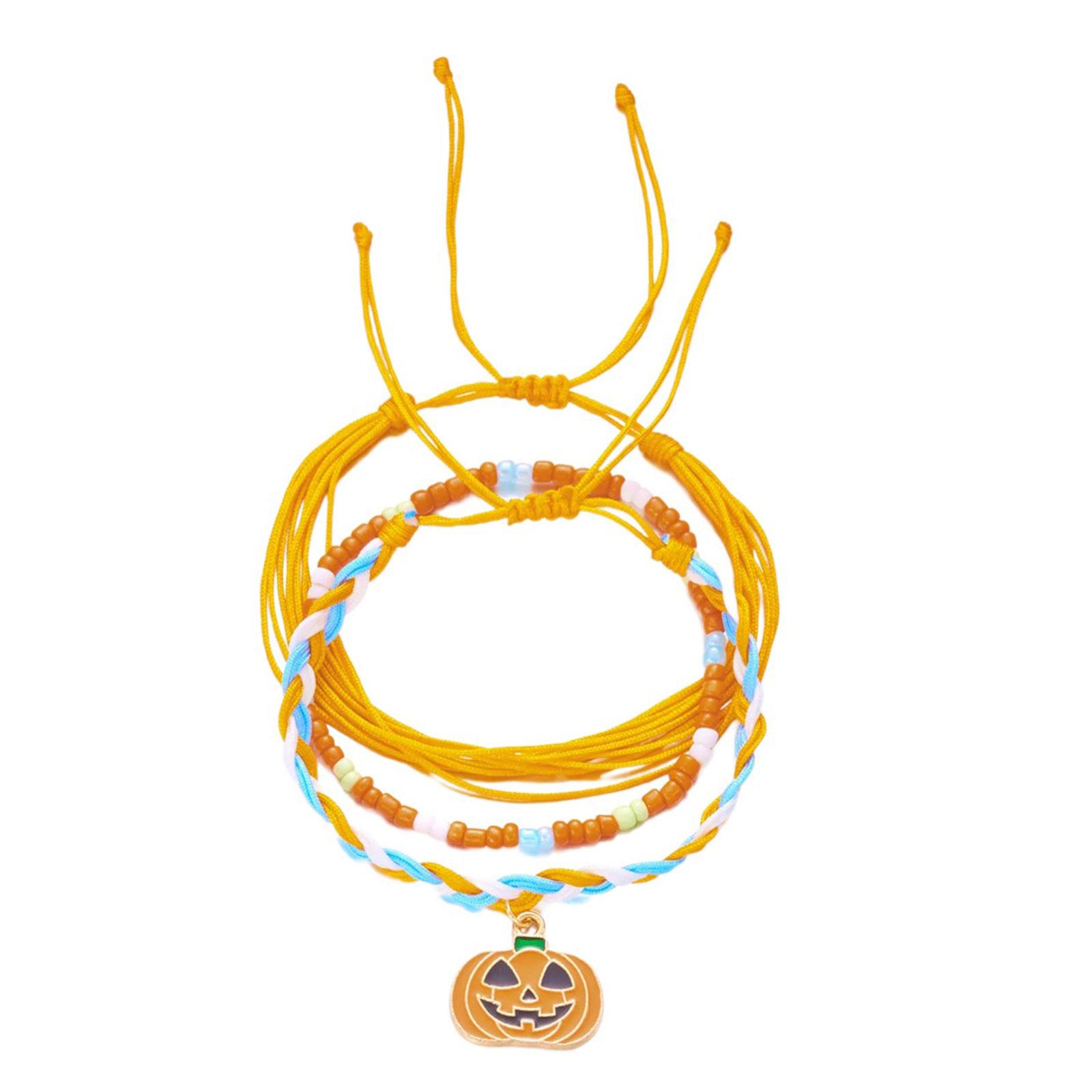 

Adjustable Halloween Bracelet Interchangeable Rice Beads Pumpkin Specters Pendants Stackable Design Stretchy Wristband Costume Jewelry