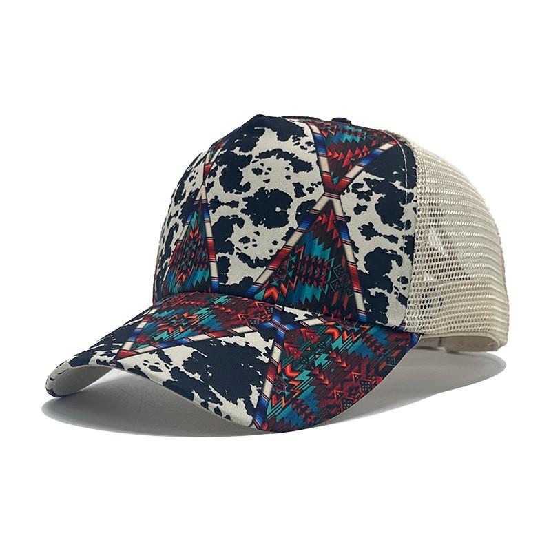 Pattern Floral Casual Wide Brim Baseball Cap Mesh Sun Hat For Outdoor Activities