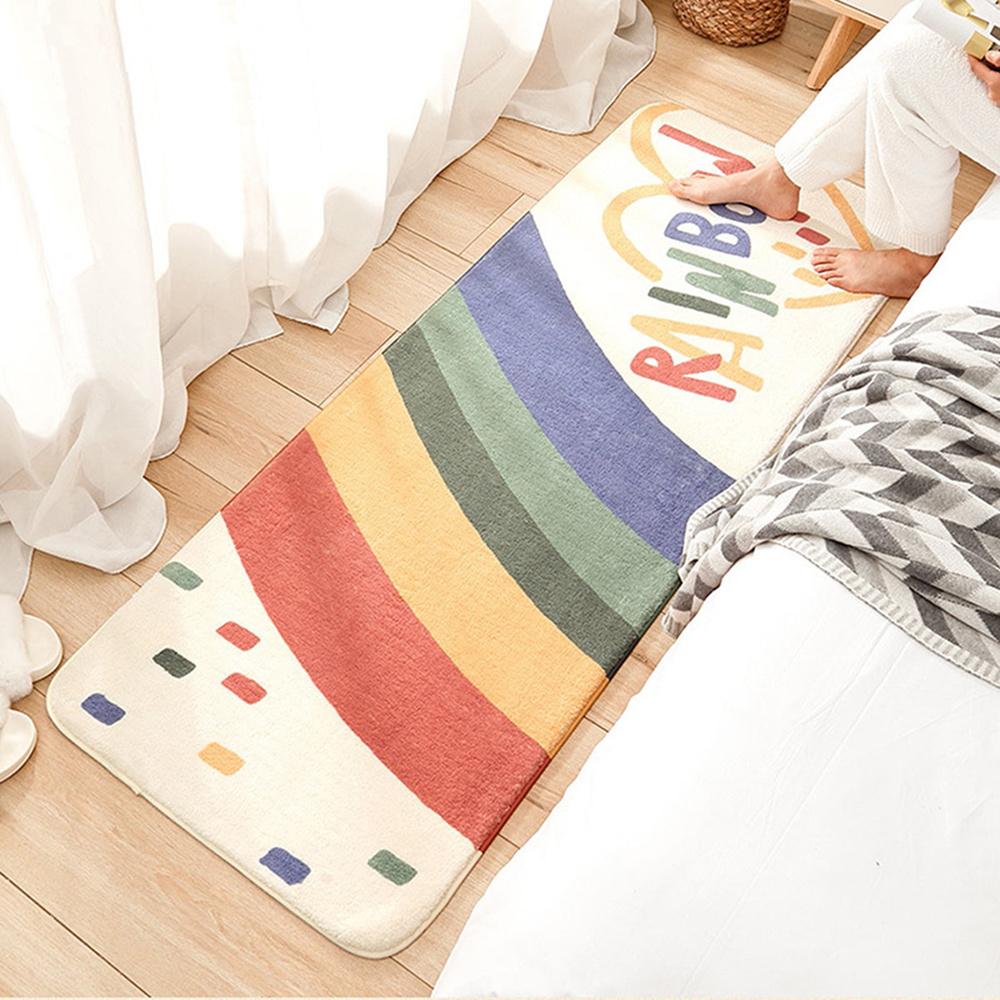 

40x120cm Rainbow Home Bedroom Doormat Bedside Anti-Slip Rug Soft Cashmere Floor Mat A