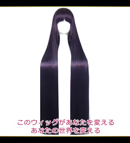 CaseEden Cosplay Wig, Long, Straight, 100cm, Heat-Resistant, Purple-Black Mix, Near-Black, Includes 2 Wig Nets