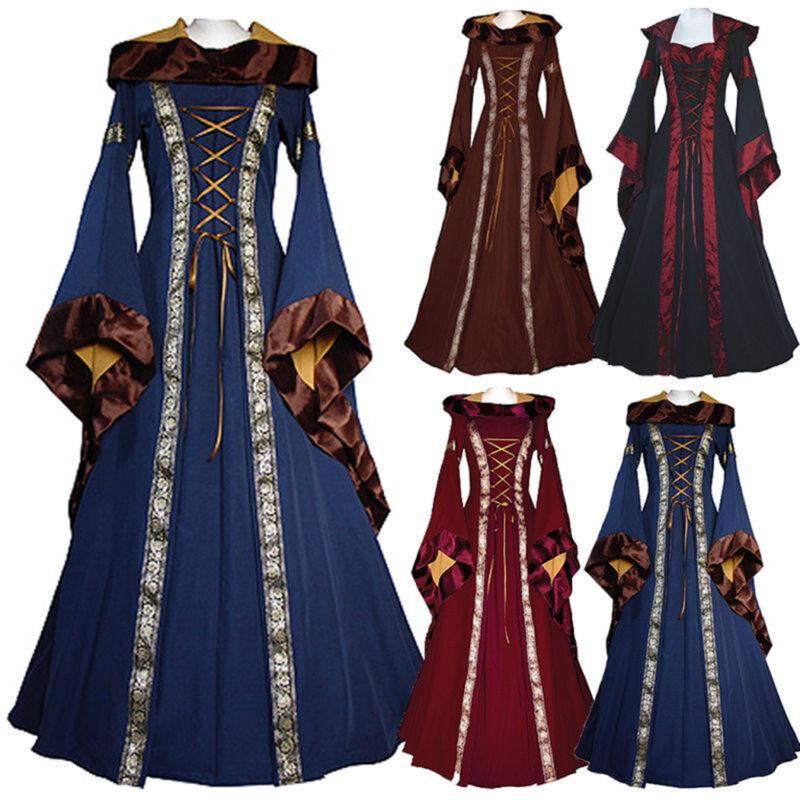 Medieval Vintage Womens Dress Costume Hooded Victorian Renaissance Dress Gothic