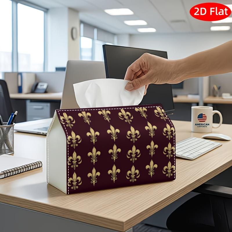 2D Flat, 1pc Tissue Box, Printed on Both Sides, Tissue Box with Checkered Lid Fleurdelis Heraldry Design, Durable Fabric Multi Functional Decorative S