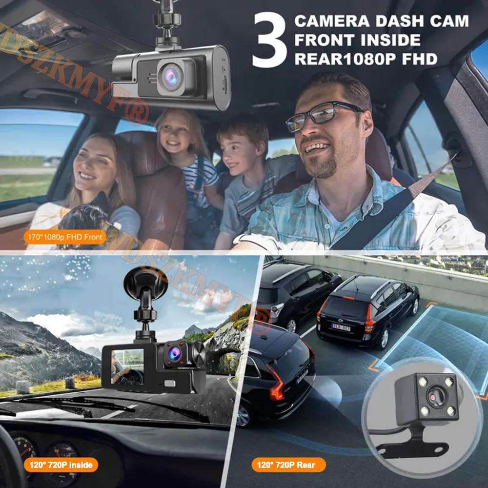 FHD 3 Channel WIFI APP Dvr Car 1080P Dash Cam for Cars Dual Len Dashcam Auto Car Recording Camera Optional Rear View Camera