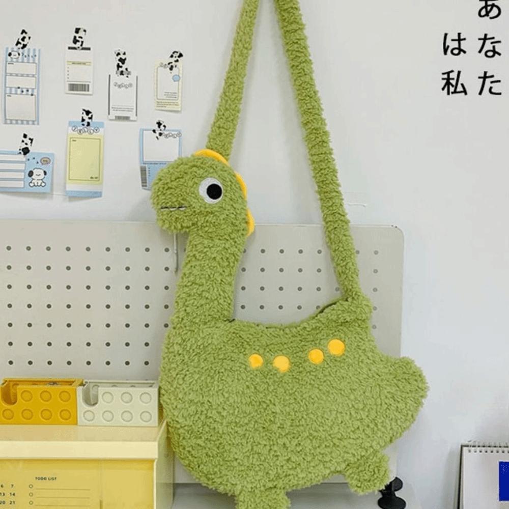 Solid Color Cartoon Crossbody Bag Plush Shoulder Bags Funny Long Neck Dinosaur Bag Girls