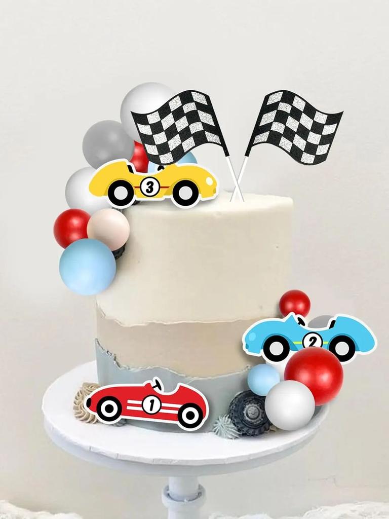 25 Stück Rennkuchenaufsätze Rennauto Geburtstagskuchen Dekorationen für Rennauto Zielflagge Geburtstag Jubiläumsparty Deko